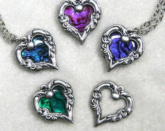 Paua Shell Heart Heart Necklace, silver brass
