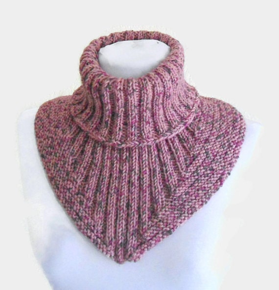 Men, women scarf, cowl, neck warmer, knit collar, soft, hand knit, unisex, Tweed pink