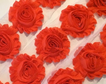 Dark Orange Shabby Rose Trim 2.5" Shabby Flowers Shabby Chiffon Flowers Solid Shabby Chic Trim Wholesale Rosette trim 6cm 1 yard #208