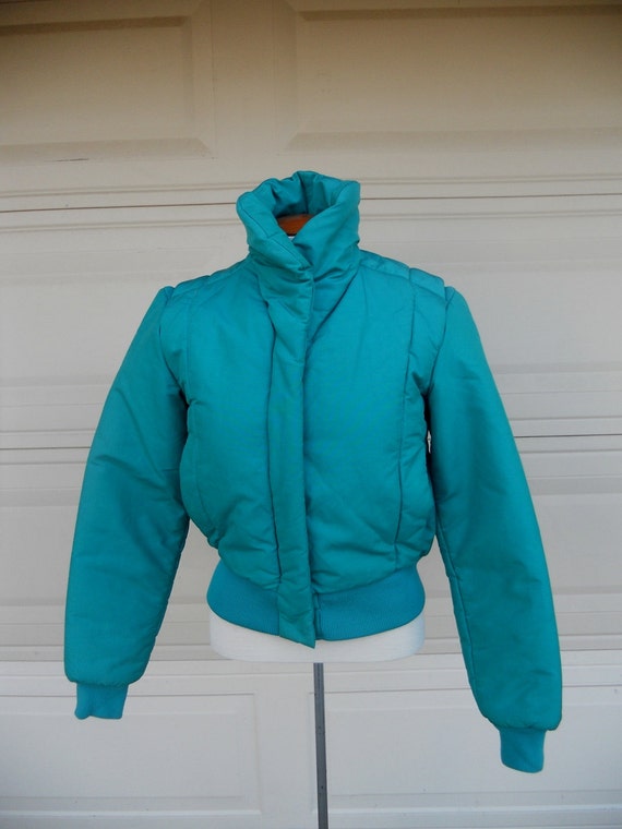 Vintage 80s Green Puffy Ski Jacket . by Roffe . XS-S