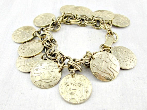 Vintage Egyptian Charm Bracelet Gold Coin by RedGarnetVintage