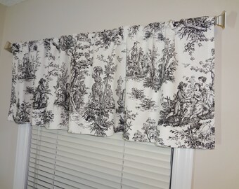 SALE Curtain Valance Topper Window Valance 52x15 Large Print Black/White Jamestown Toile Print Valance