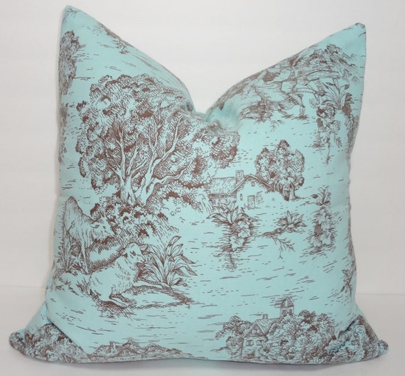 OVERSTOCK SALE Brown Blue Toile Pillow Cover Baby Girl Boy