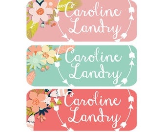 FAST SHIPPING! Waterproof Name Labels, Dishwasher Safe, Clothing Labels, School Labels, Name Tags, Waterproof Labels, Flowers, Pink, Mint
