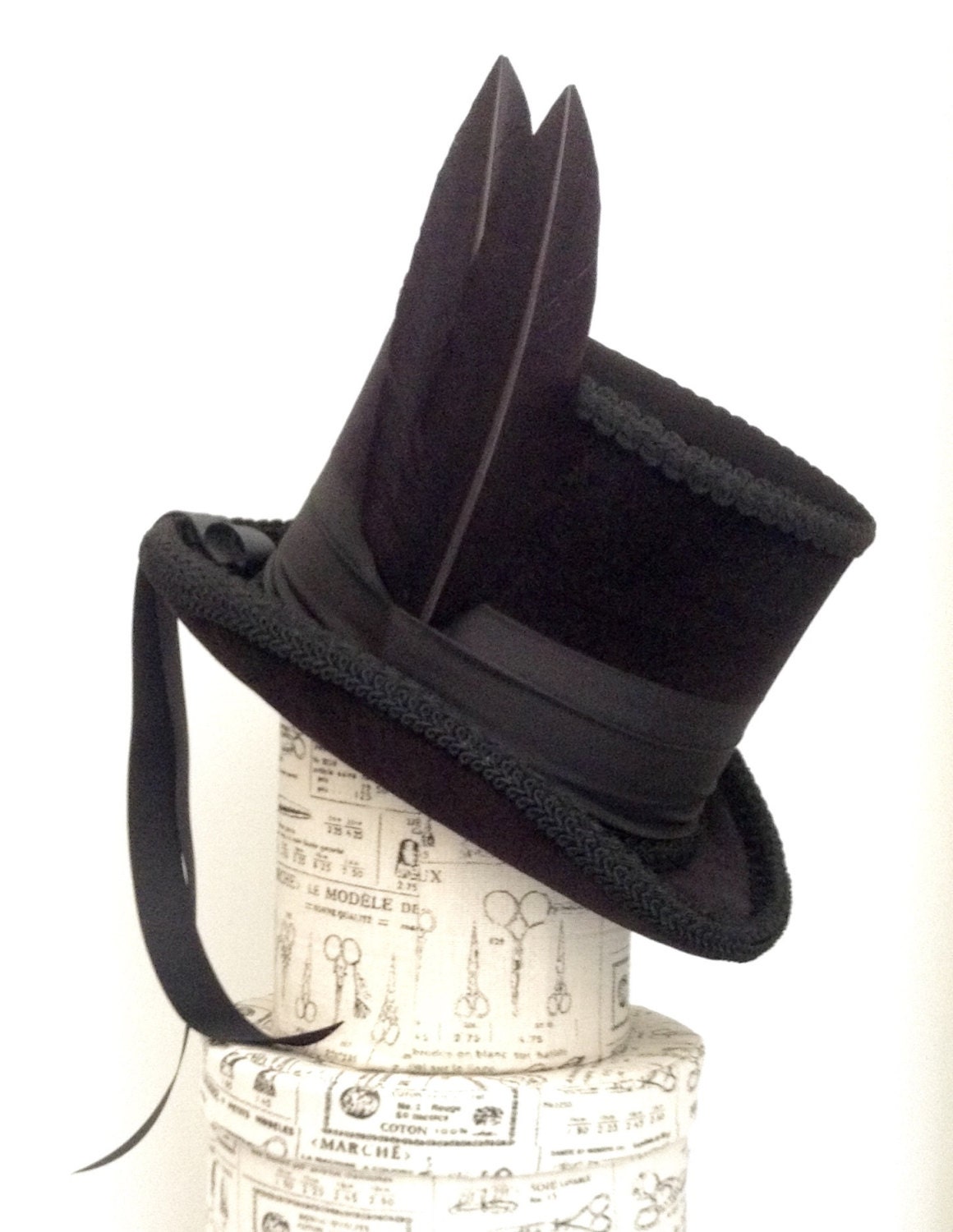 Gothic Victorian black velvet Raven top hat