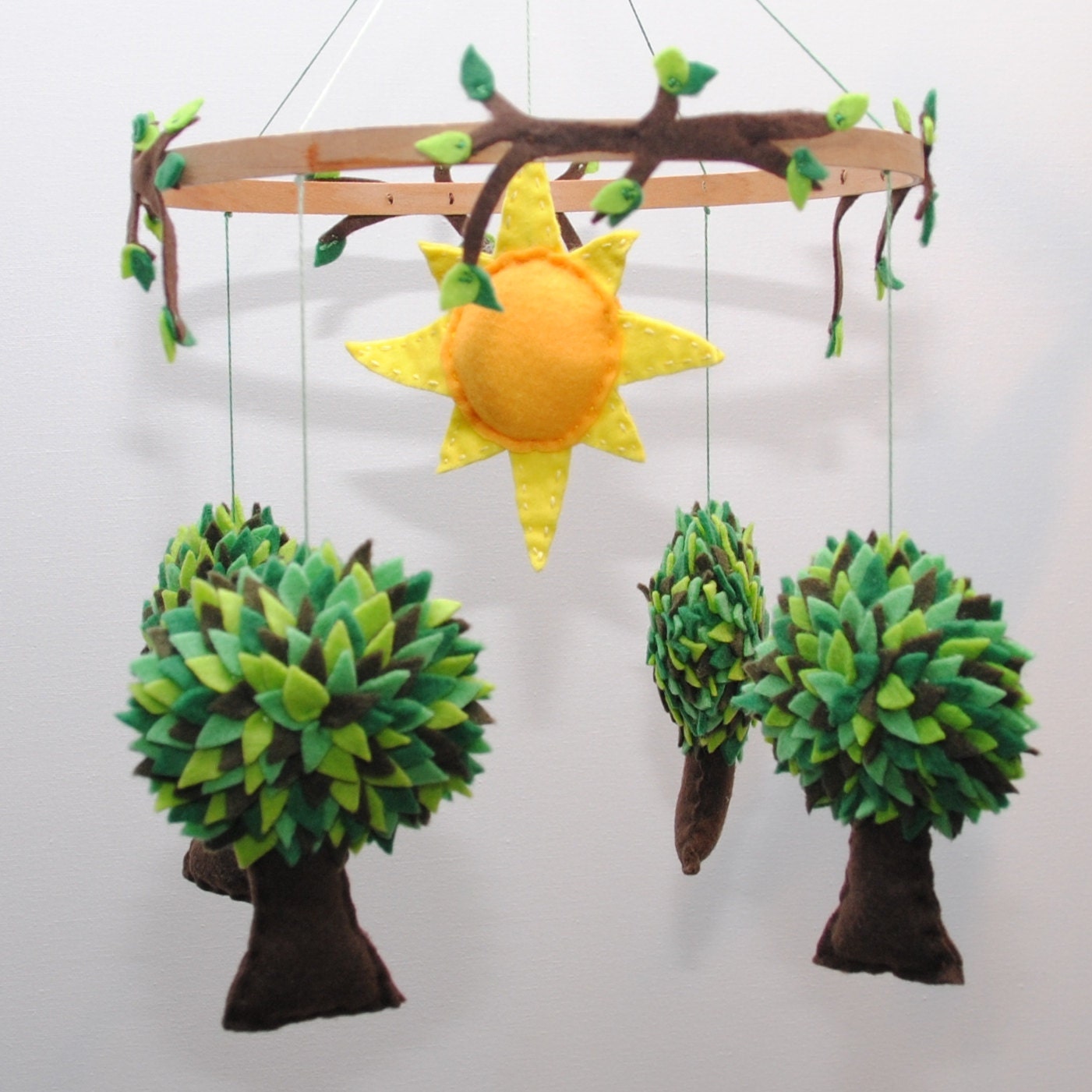 Tree and Sun Baby mobile felt trees felt sun crib mobile