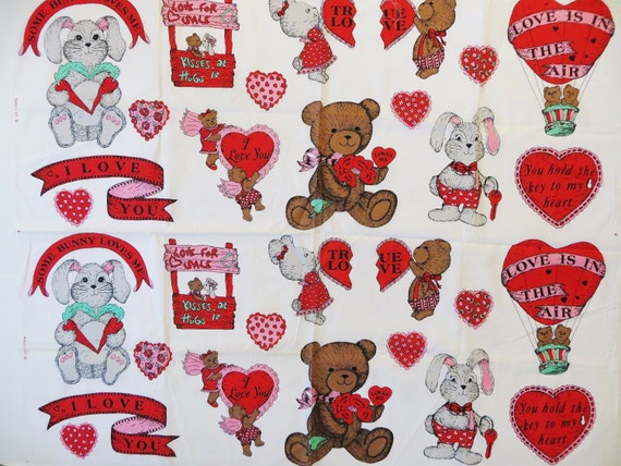 Valentine Fabric Panel Valentine Novelty Bears Rabbits