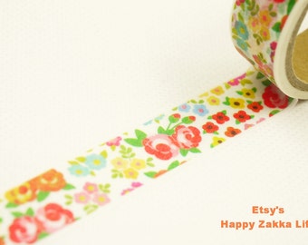 Japanese Washi Masking Tape - Colorful Flowers Field - 5.5 yards