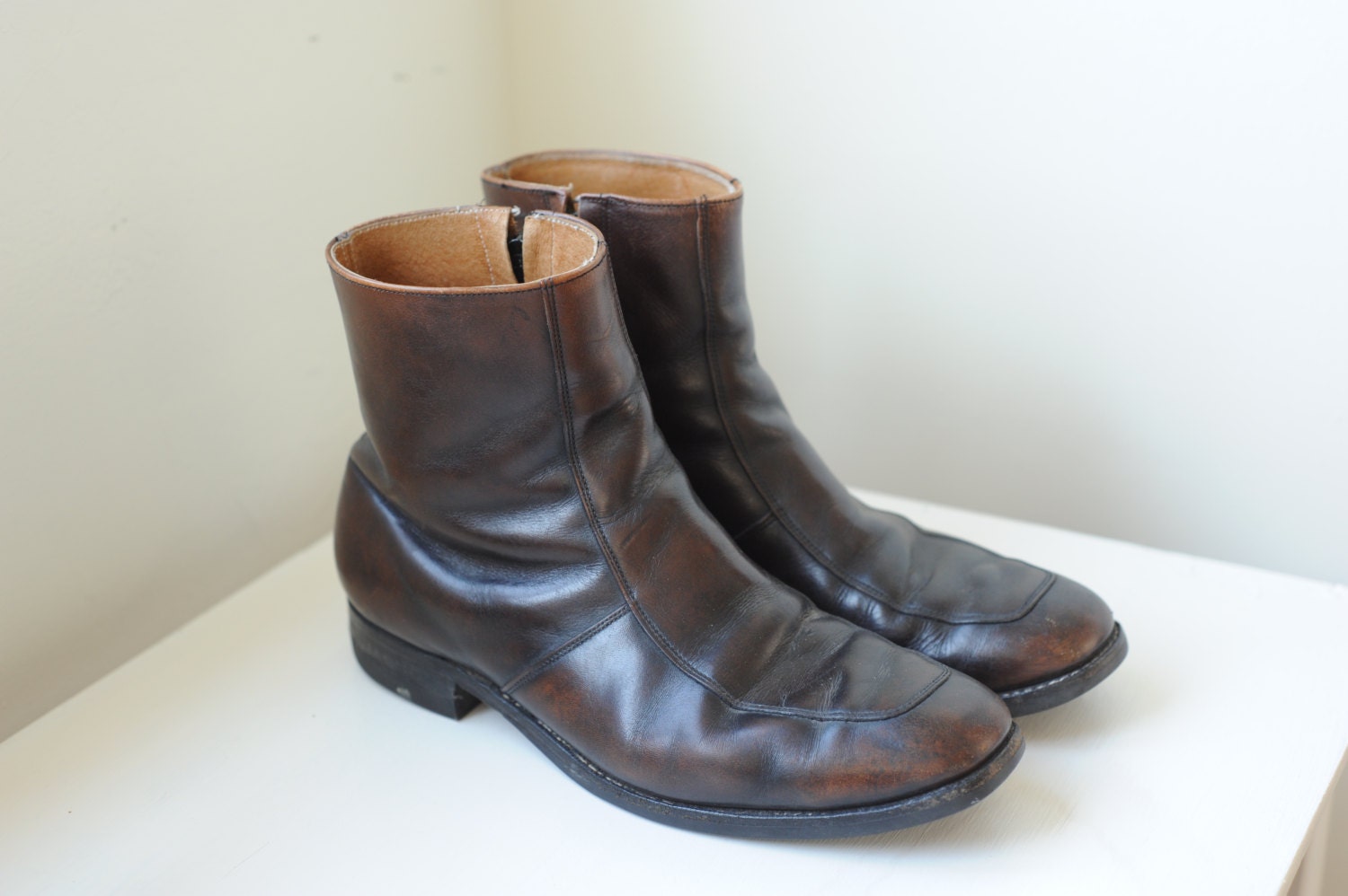 Vintage USA Union Made Brown Leather Zip Up Beatles Boots mens 12