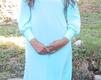 Vintage Knee Length Blue Dress