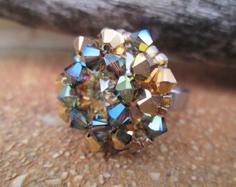 Bague de Cristal Swarovski et acier inoxydable dans les tons de or et vert
