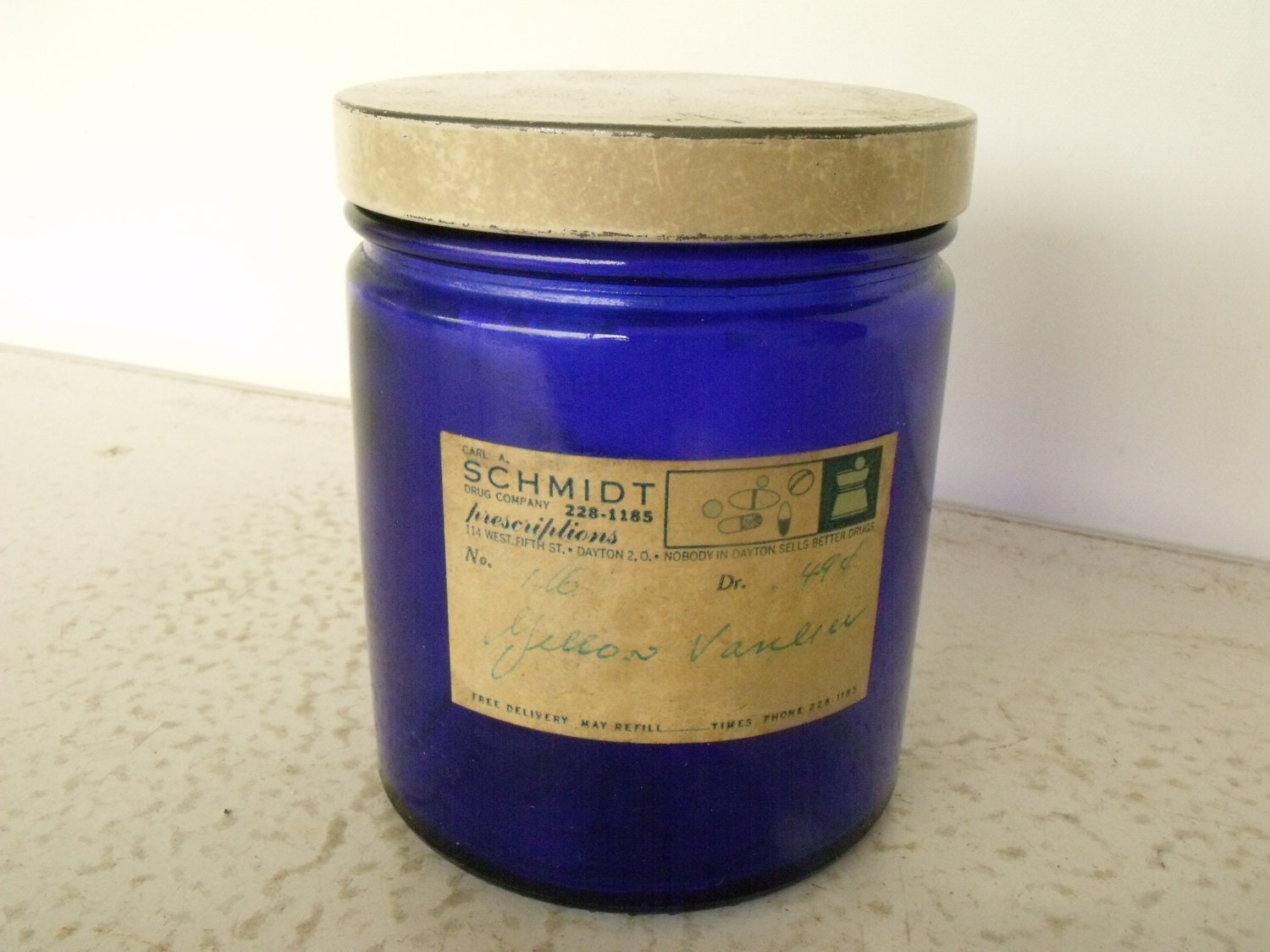 Cobalt Blue Vaseline Jar Glass Vintage Petroleum Jelly Carl