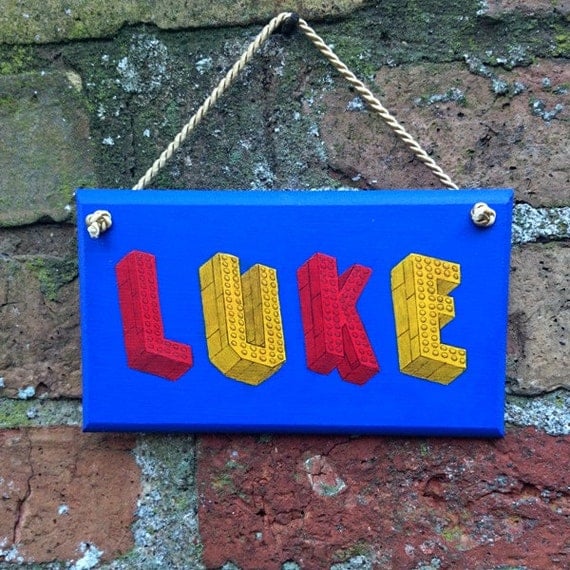 LEGO Personalised Wooden Hanging Sign Plaque by DianaEvansArtist