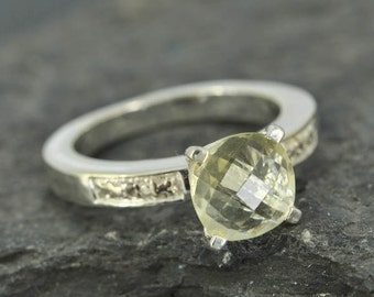 lemon quartz ring, lemon citrine ring, sterling silver ring, yellow, rose cut, gemstone ring, one of a kind, quartz, yellow, lime quartz