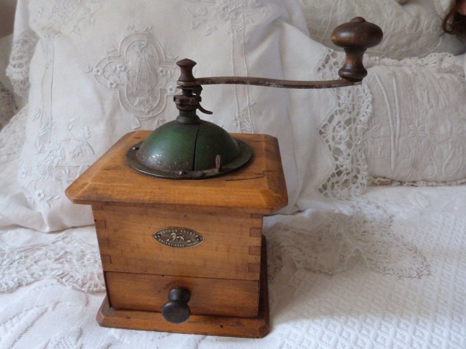 Antique French coffee grinder wood coffee mill wooden coffee