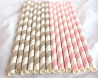 Pink and Gold paper straws- Weddings---showers---Parties---25ct with Free Printable diy Flags