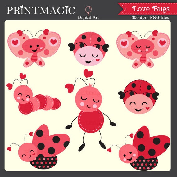 Valentine Love Bugs Clip Art Personal and Commerical by printmagic