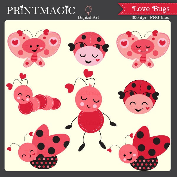 Valentine Love Bugs Clip Art Personal and Commerical by ...