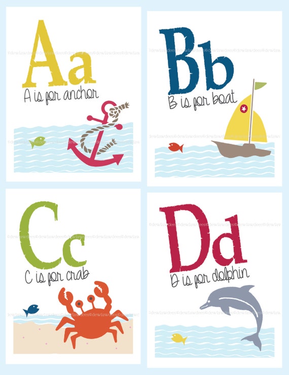 items similar to my nautical abcs 8 x 10 alphabet art prints sets
