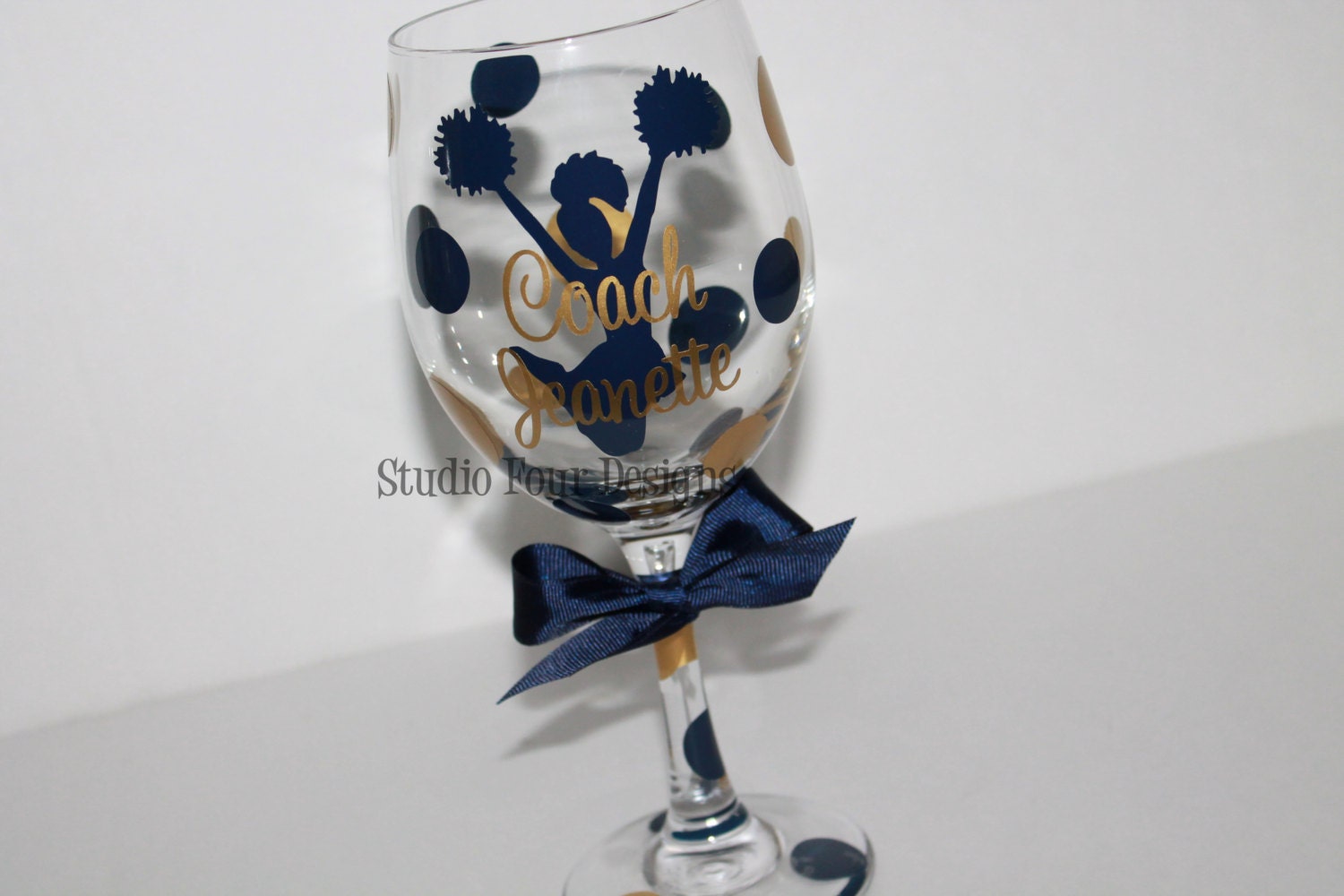 Personalized Cheer Coach Wine Glass Cheer by StudioFourDesigns