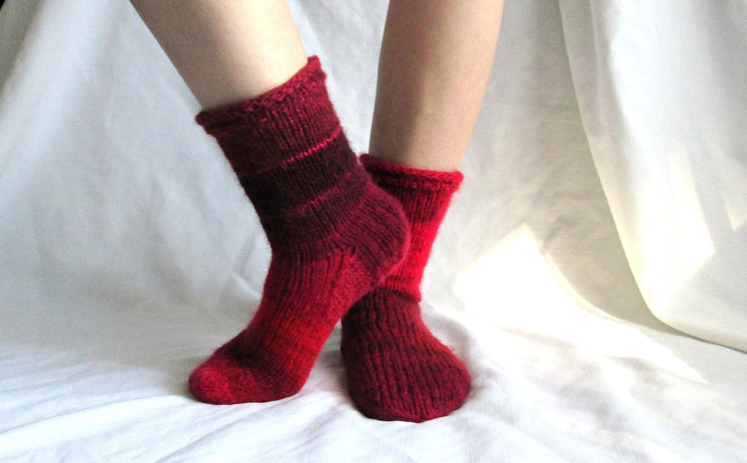 Women's Mismatched Socks Knit by Hand in Wool Blend with