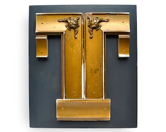 original sign letter, GOLD, letter T, made with vintage salvaged parts by Elizabeth Rosen