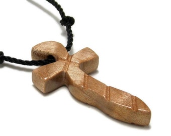 Simple Cross Necklace, Cross Necklace Men, Mens Jewelry Cross, Wooden Cross Jewelry, Cross Necklace, Curly Maple Necklace, Gifts under 20