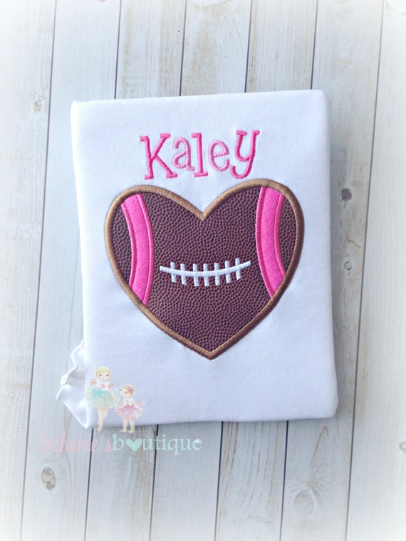 Girly Football Applique Shirt Football Heart Pink