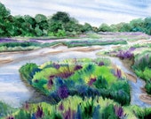 Watercolor Riverscape, Color on the Platte II, Green, Purple and Blue Natural Water Painting Watercolor Riverscape, Color on the Platte II, Green, Purple and Blue Natural Water Painting