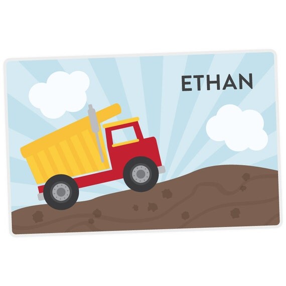 Dump Truck Placemat - Personalized Placemat for Boy - Dump Truck Personalized Placemat - Activity Placemat - laminated, double-sided Il_570xn