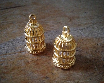 Bird Cage Charms Gold Crystal Pendant Birdcage Charm Pendants Vintage Style Jewelry Supplies (J029)
