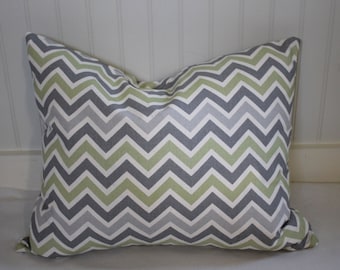 IN STOCK / Grey, Green and Ivory Chevron Pillow Cover / 16 X 20 / Same fabric both sides