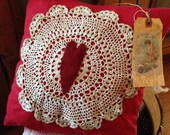 Primitive Valentine's Day Pillow Tuck~ Prim Decor~ Red and White~ Love~ Cupid