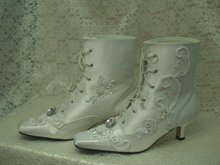 white victorian boots wedding