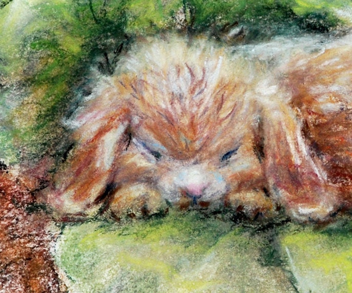 Nursery animals ORIGINAL pastel painting Rabbit wildlife