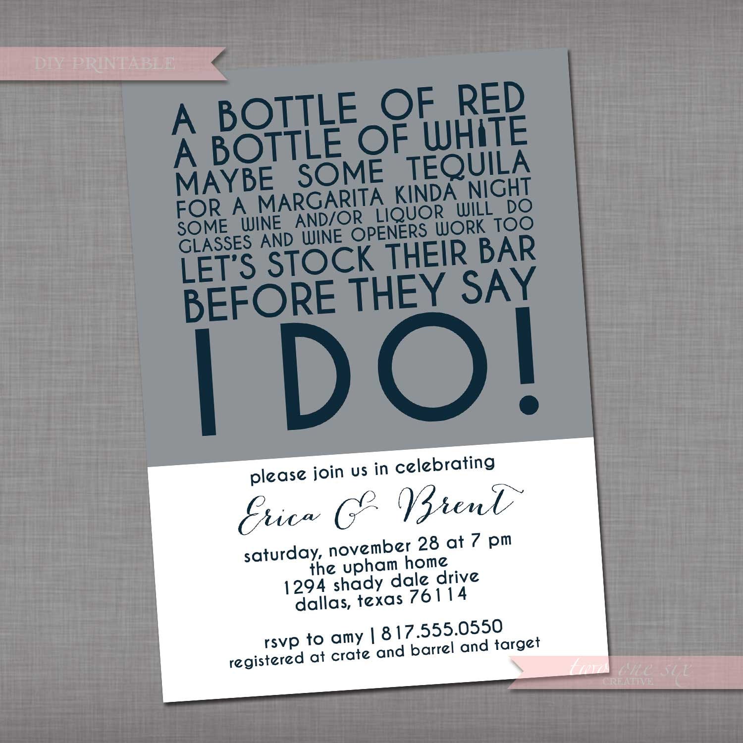 Stock the Bar Invitation Wedding/Bridal Colorblock