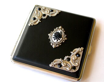 Cigarette Case Black Rose Cameo or Black Onyx Gem Case Vintage Style Smokers Accessories Victorian Gothic Card Case