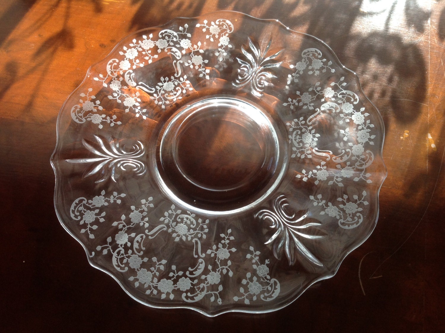 Fostoria Meadow Rose Plate / Platter Etched Glass Baroque