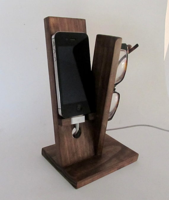 Items similar to Iphone Stand with eyeglass holder Iphone dock on Etsy