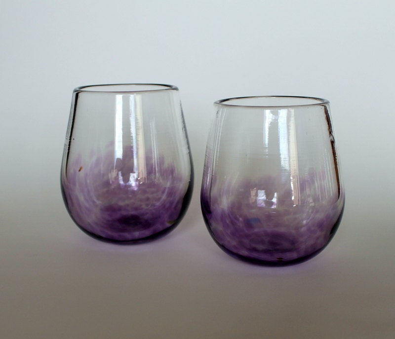 Set Of Two Hand Blown Stemless Wine Glasses 4925