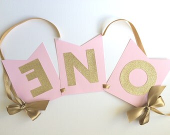 Pink and Gold HIGH CHAIR Banner. First Birthday Decorations. ONE High Chair Banner. Pink and Gold Party. Age Banner