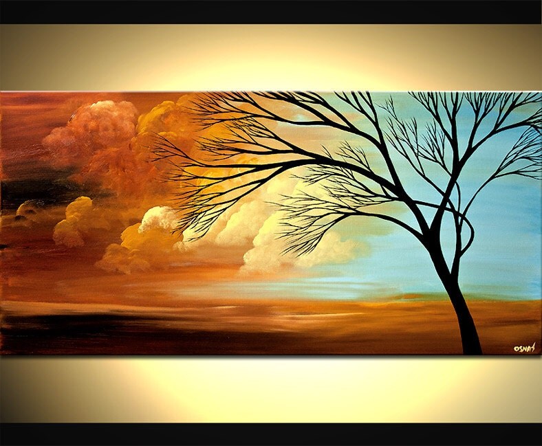 Contemporary Tree Painting Blue Landscape Abstract Painting