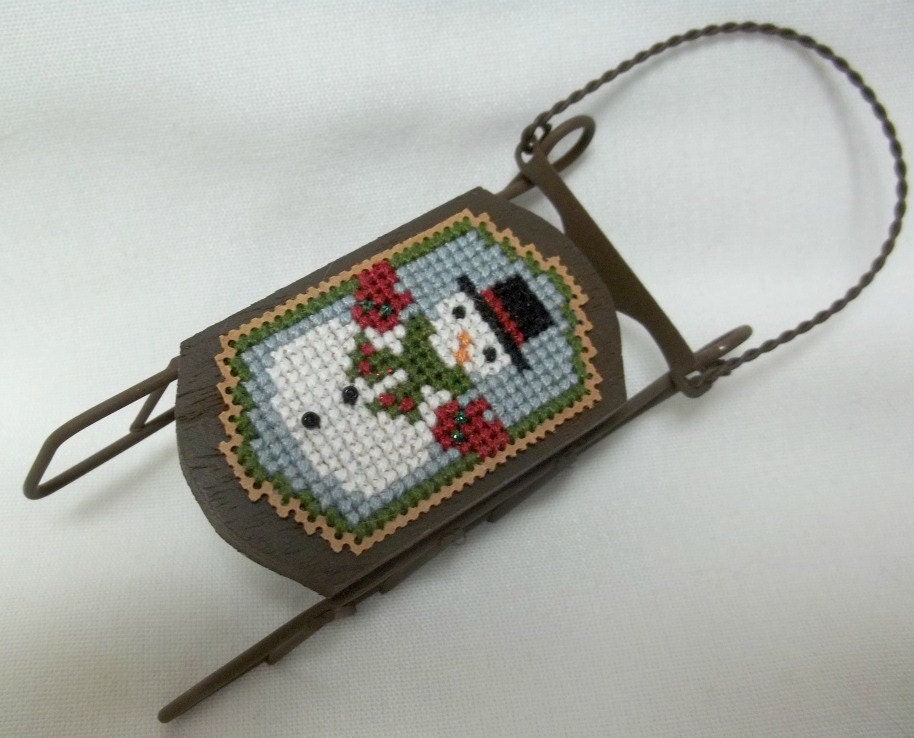 snowman sled winter ornament cross stitch a firehouse christmas