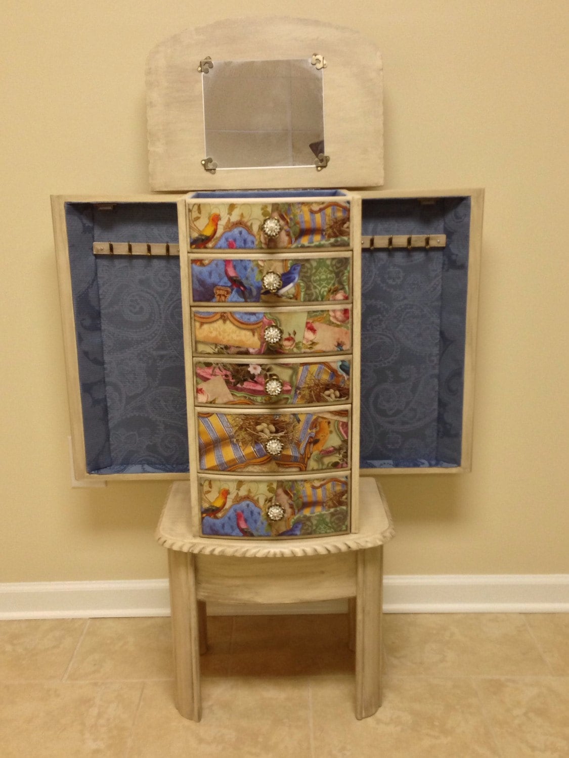 Royal Birds Repurposed Jewelry Armoire Custom Made To Order