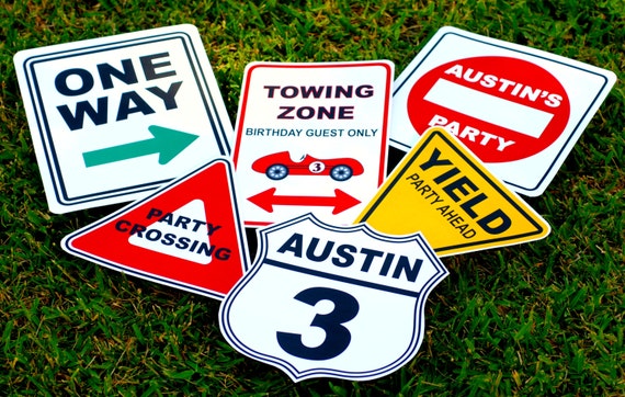 Vintage Race Car Party Signs - Personalized set of 6 Il_570xn