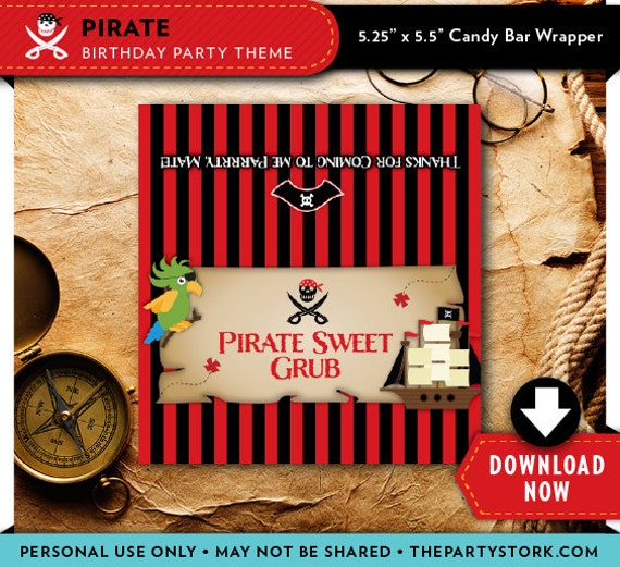 Pirate Sweet Grub Red Candy Bar Wrapper Label | Printable Chocolate ...