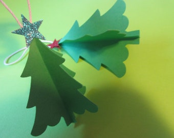 4 Paper christmas tree ornaments, 4 tree ornament, handmade christmas tree ornament