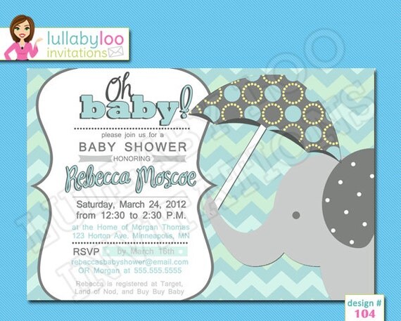 Elephant Baby Shower Invitations Printed Baby by LullabyLoo