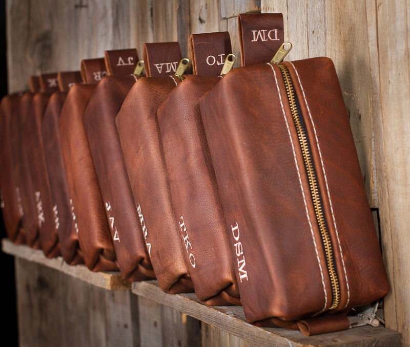 HANDMADE Men's Leather Toiletry Case Dopp Kit Shaving Bag