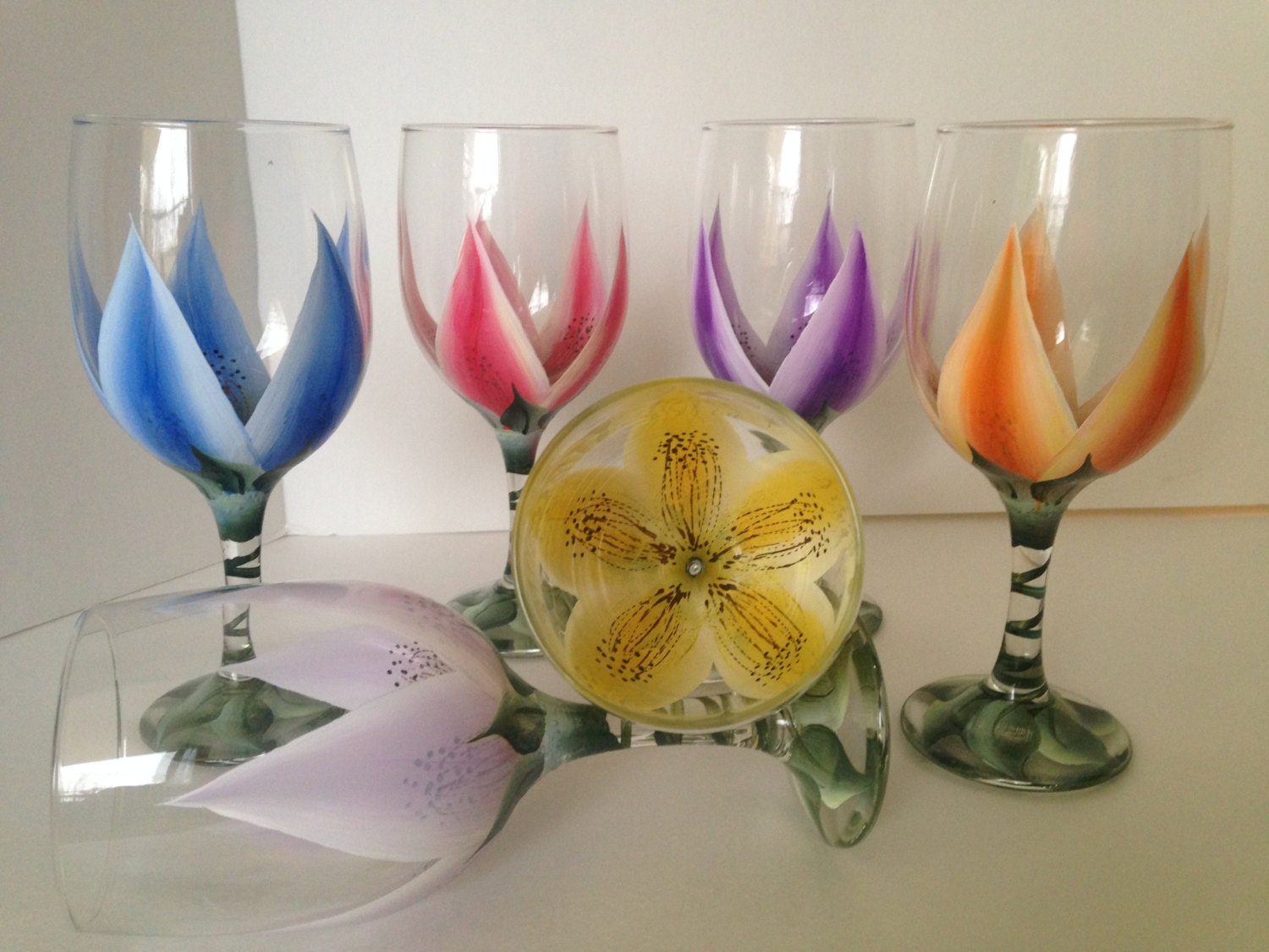 Hand painted wine glasses Multicolor 11oz set of 6